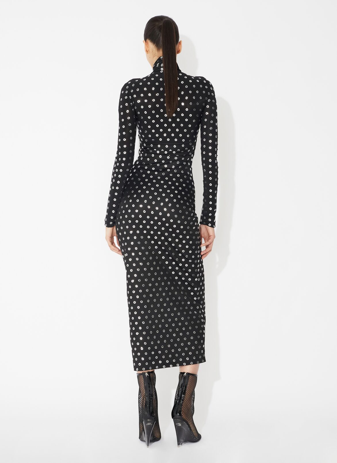 Fluid eyelet jersey dress ALAÏA BLACK FLUID EYELET JERSEY DRESS